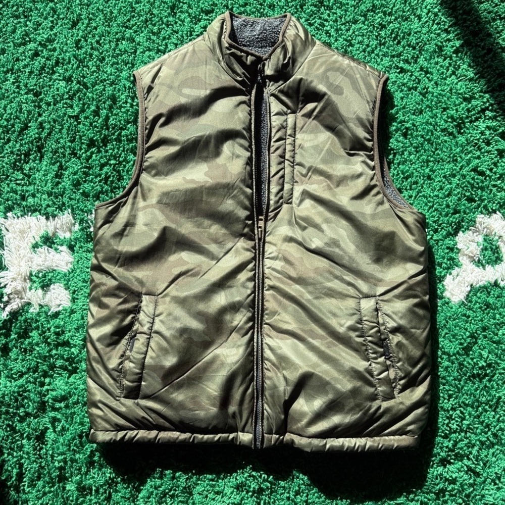 Reversible Camo Fleece Vest Mens Large Zip Front Outdoor Puffer Lined